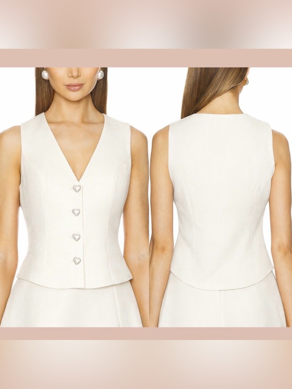 Elliatt Cream Sleeveless V-Neck Top with Heart Buttons